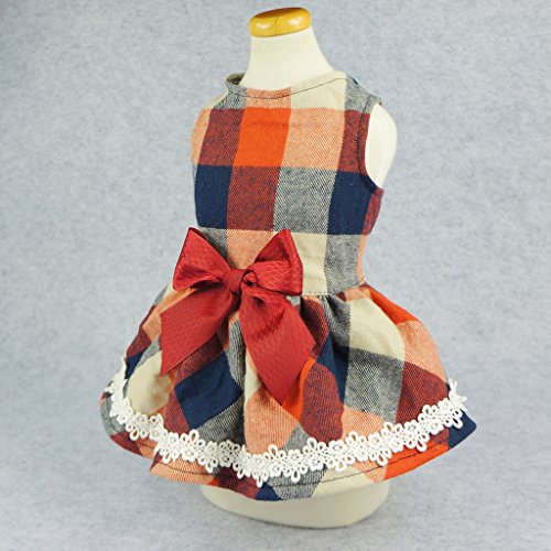 Fitwarm Christmas Elegant Lace Plaid Dog Dress for Pet Clothes Shirts Apparel, Small - Image 3