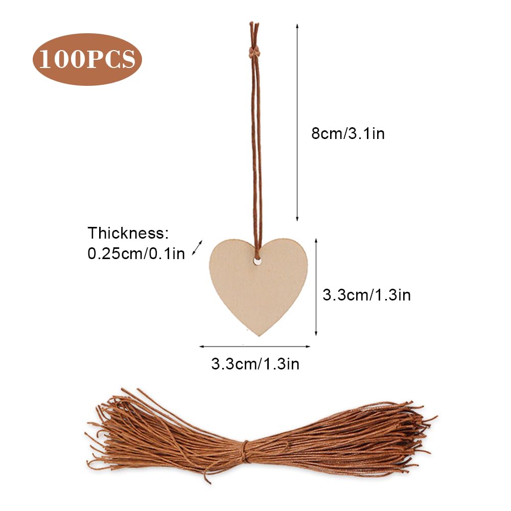 Kurtzy 50 Pièces Coeur En Bois Avec 10 M De Ficelle Naturelle - Décoration Bois Forme De Petit Coeur 10x10 Cm Avec Trous - Décorations Pour Mariages, Fêtes, Anniversaires, Cadeaux, Loisirs Et