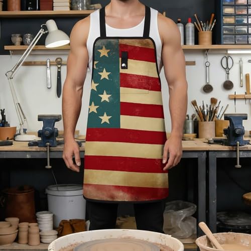 Delantal de trabajo con bandera Vintage USA y 8 bolsillos miniatura 4