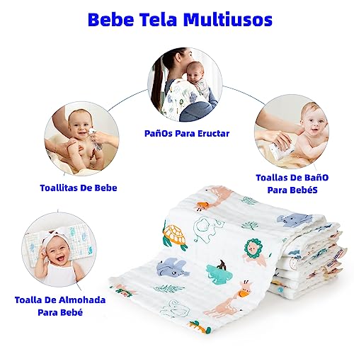 Maliton Muselinas bebé algodão, 6 peças, 50 * 25 cm, muselinas bebé, 6 camadas de absorção de água e gaze suave para bebés, pele sensível para recém-nascidos, conjunto de presente