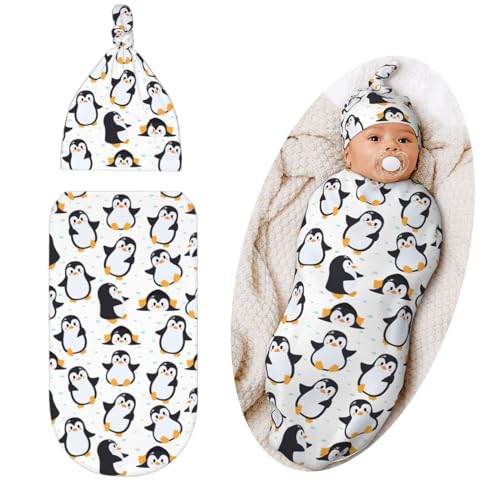 Image of Qwalnely Swaddling Blanket for Baby, Sleeping Sacks, Unisex Baby Stuff with Hat, Penguin