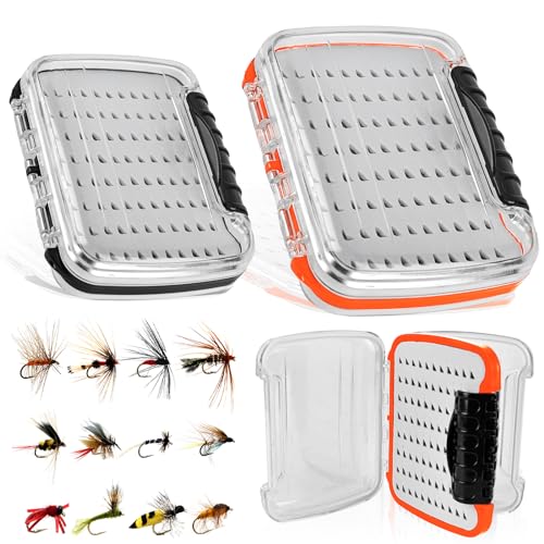 HOMURY 2 cajas de pesca con mosca, caja de cebo de doble cara, caja de anzuelos, caja de aparejos, tapa para pesca, accesorios para pesca con mosca, para señuelos, intermitentes, moscas