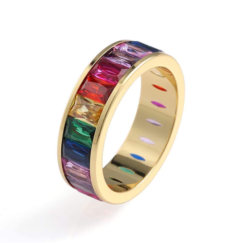 M Muses art designEmerald Cut Eternity Rainbow Ring, Birthstone Ring, Baguette Ring, Thumb Ring with Cubic Zirconia