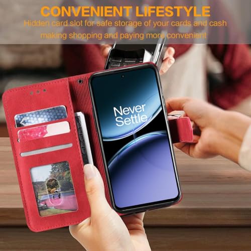 Image of GoldKart Flip Back Cover Case for OnePlus Nord 4 5G| Dual-Color Leather Finish Flip Cover | Inbuilt Stand & Pockets | Flip Cover for OnePlus Nord 4 5G(Faux Leather, Red)