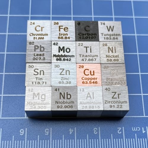 Image of 16 Pcs Element Cube Set 0.39 Inches(10mm),Density Cube Set for a Periodic Table of Elements Collection -Copper Iron Zinc Titanium Aluminum Bismuth Tungsten Chromium. 0.39 in Pure Tungsten Cube
