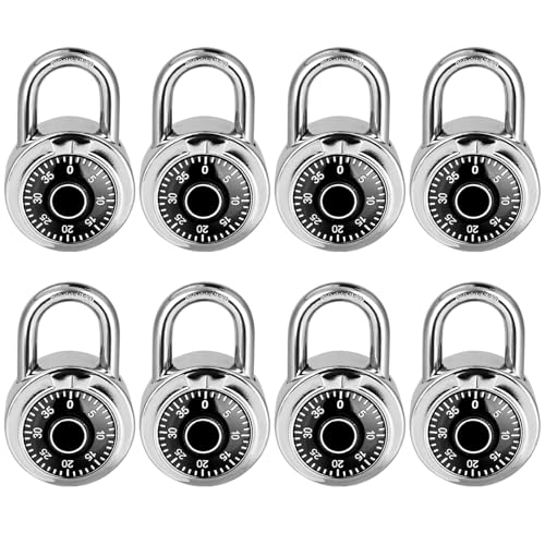 Image of Combination Lock, LQYN Standard Dial Combination Lock, Pack of 8; Black Turnplate, 2 in. Wide, Fixed Three Digital Combination, for School, Gym & Locker, Toolbox, Gate