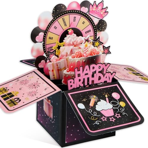 FaCraft Pop Up Birthday Card - Handmade Happy Birthday Pop Up Greeting Cards Gift with Envelope and Blank Insert, Spinning Wheel Design, for Men Women Son Daughter Mom Dad Boss
