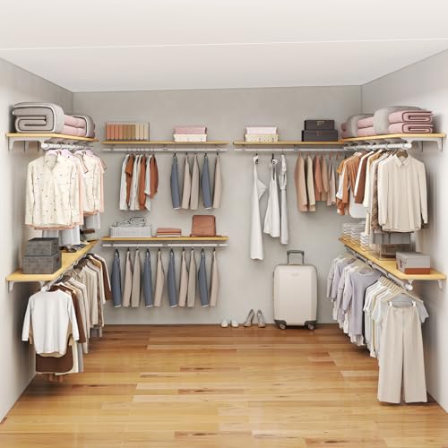 bimiti Mounted Closet Systems with Removable Shelves & Hanging Rods - Solid Wood Wall-Mounted Wardrobe Organizer for Bedroom, Walk-in Closet, 47.2in Space Saving Closet Storage System(1 Pack)