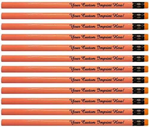 Personalized Pencils Round Neon Colors Custom Imprinted with your Name – Text – Logo – Message- 12 pkg FREE PERSONALIZATION Express Pencils Great Gift Idea (Neon Orange)