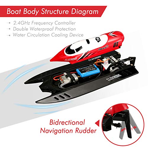 FUNTECH RC Boats for Kids Adults - Remote Control Boats for Pools and Lakes, 20MPH 2.4GHz Radio Controll Boat with Self-righting Auto Roll Back, Your First RC Boat for Outdoor Adventure, Red - Thumbnail 6