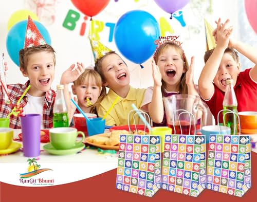 Image of RanGit Bhumi Gift Bags- 20pcs Floral Design Small Paper Bags with Handle, Return Gift Bag, Party Favor Goodie Treat Bag, Paper Carry Bags, Disposable Paper covers for Birthday, Wedding, Festivals | SMALL size 6x8x4 inches (20)