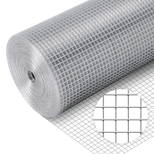 Hardware Cloth 1/2 48 X 100 19 Gauge Chicken Wire Mesh Fence Double Layer Galvanized Welded Metal Wire Fence Mesh Roll for Gardens Plants Poultry Animals Cage Chicken Coop Accessories