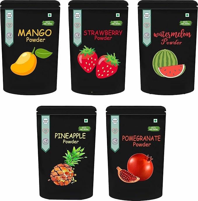 Fruit Powder Combo Pack of 5 Mango, Strawberry, Pomegranate, Pineapple & Watermelon Powder |Dry, No Added Sugars and Preservatives (200 GM Each) = 1000 GM (35.2oz)