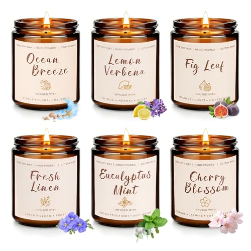 Soy Scented Candles Gift Set - 6 Pack Natural Soy Wax Long Lasting Candles