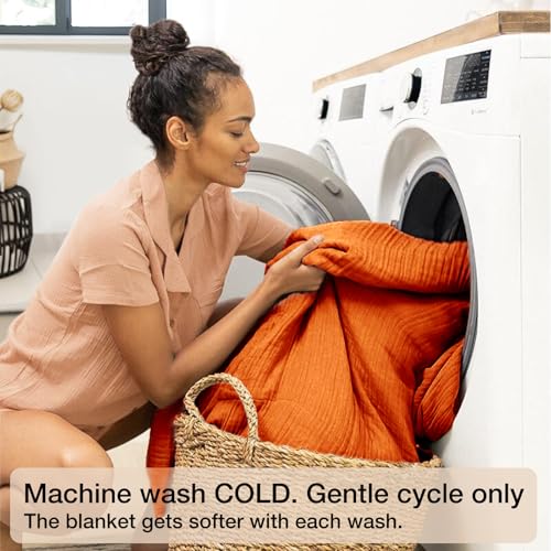 Image of 100% Cotton Muslin Blanket Large 50 inchx 70 inch, 6 Layers Breathable and Lightweight Cotton Throw Blankets for Couch, Soft Cooling Summer Gauze Blanket for Adults All Season, Orange