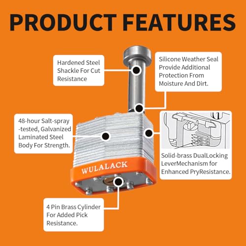 Image of WULALACK - 40mm Laminated Steel Pin Lock,6 Pack Keyed Alike Trailer Padlocks with 1-3 /8 inch Span Hitch,Heavy-Duty Anti-Theft Coupler Lock for Trailers, RVs,Gates