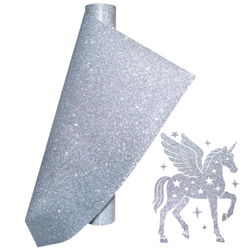 Image of Silver Glitter Heat Transfer Vinyl Glitter HTV Vinyl Rolls Pack 12 Inch x 5 Feet Iron on Vinyl for Cricut T-Shirts DIY Design, Silhouette Cameo & Heat Press Machine(Glitter Silver Vinyl)