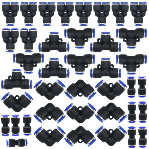 Pneumatic Plug-in Fitting, Dujelixa Hose with Push-in Fitting(40pcs 6mm: Combination Type Y+T+I+L)