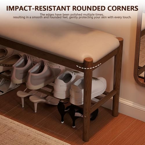 Banc à chaussures en bois massif d'entrée 2 niveaux avec coussin 80 cm - 6