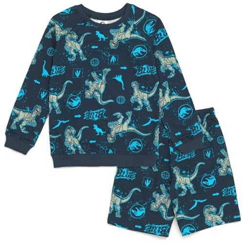 Image of Jurassic World Jurassic Park Blue French Terry Sweatshirt and Bike Shorts Little Kid to Big Kid