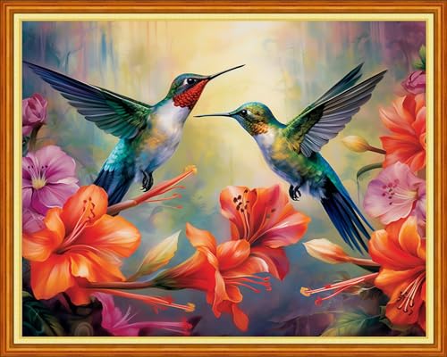 Image of Dooxvey Cross Stitch Kits for Adults Stamped Full Range of Embroidery Starter Kits for Beginners 11CT Printed Cross Stitch Patterns Needlepoint Kits Stamped Crossstitch-Hummingbird 16x20 inch