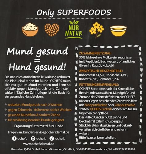 QCHEFS Puffed Cracker Hunde Zahnpflegesnack Knochen kauen für Atemgeruch, Zahnfleischentzündungen, Zahnsteinentferner