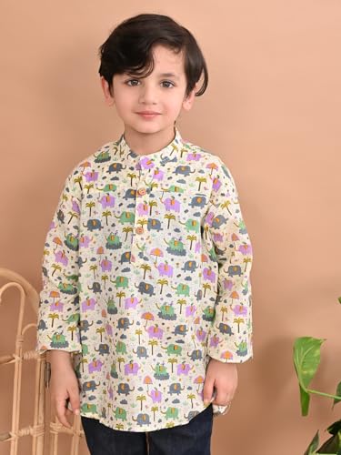 Image of superminis Boys Cotton Regular Fit Printed Kurta Shirt