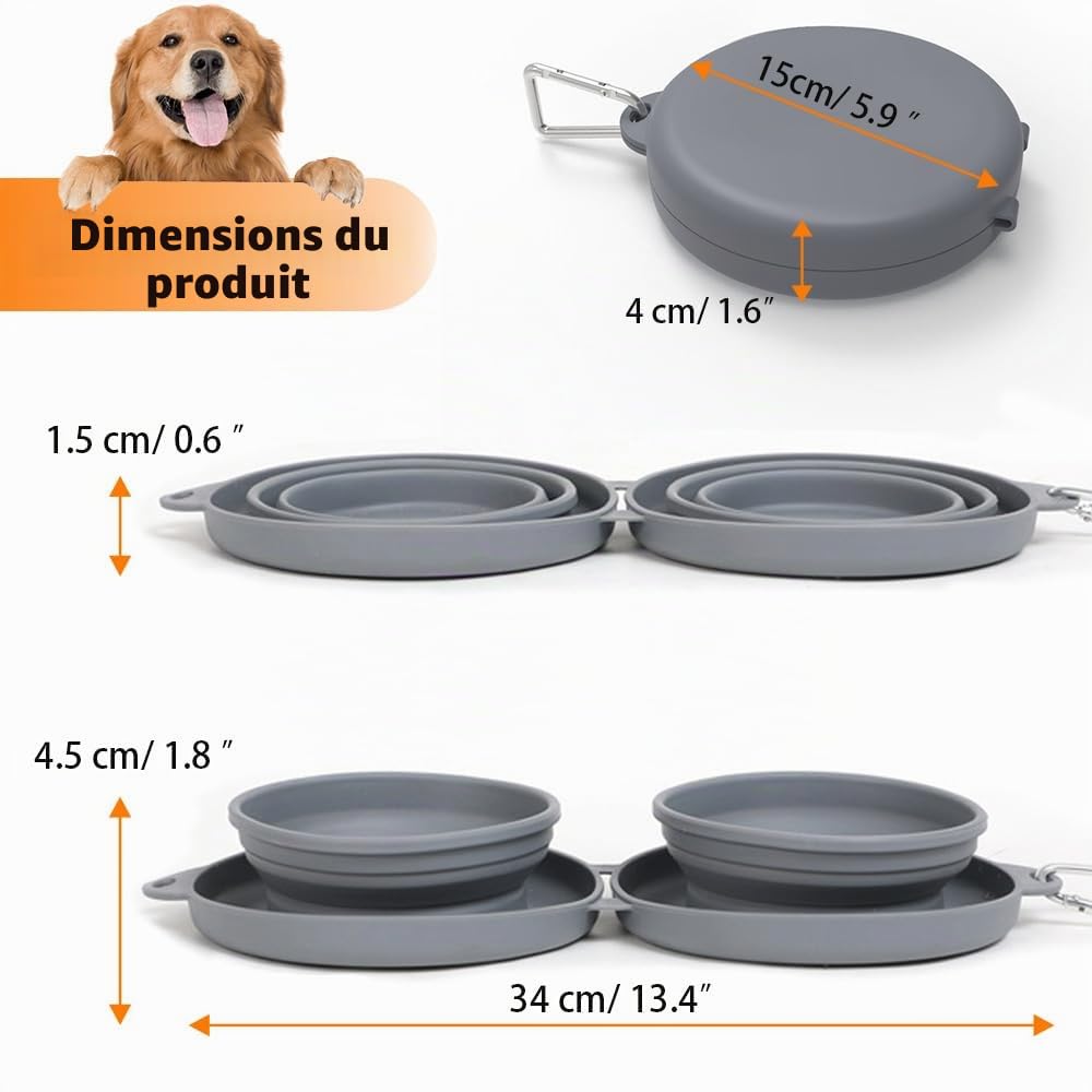 Gamelle Pliable 2 en 1 pour Chien, Bol sans Rebord en Plastique, Silicone Gamelles pour Chiens Les Voyages pour la Randonnée Le Camping pour Chiens Chats