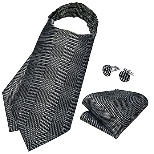 Image of DiBanGu 3PCS Ascot Ties for Men Wedding Jacquard Woven Silk Ascot Cravat for Men Cravat Tie and Pocket Square Set