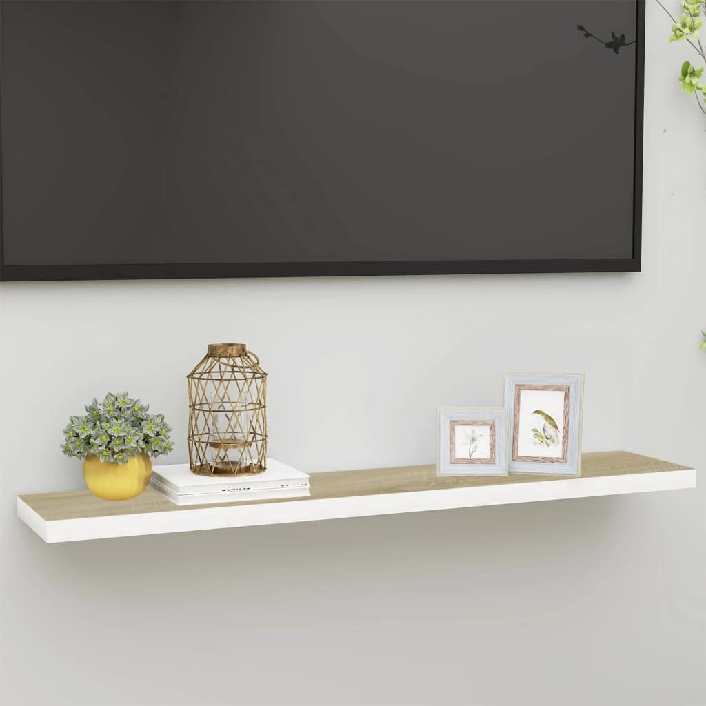 YUANCHUTOP Floating Shelves, White+Brown Wall Mounted Shelf with Invisible Brackets Book Plant Display Rack Storage for Bathroom Living Room Bedroom Entryway Hallway, 120cm