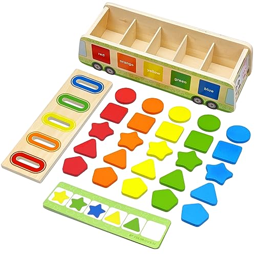 Image of Xylolin Montessori Toys Wooden Color & Shape Sorting Toy for Toddlers 1-3, Geometric Matching Box Game for Baby, Preschool Early Educational Learning Activities Gifts for Kids