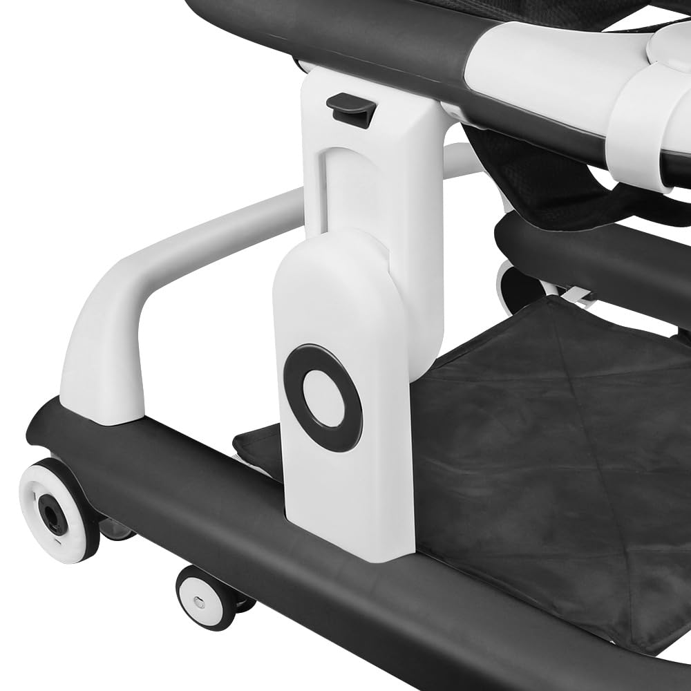 Trotteur Bébé Pliable, 3 Niveaux de Réglage en Hauteur, Boîte Musicale Démontable Transformable en Plateau Repas, 6 Roues Anti-Bascule, Tapis de Pied, Dim 67 * 57 * 46cm (Noir)