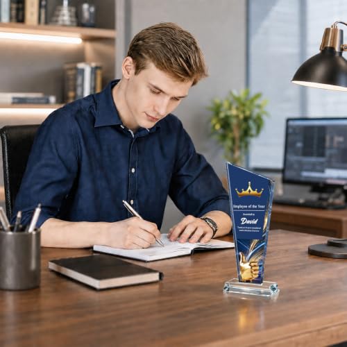 Image of Custom Crystal Trophy Award Personalized Plaque Award with Text Logo Photo Awards Trophies for Employee Recognition Team Graduation Personalized Office Gifts for Boss Coworker Teacher