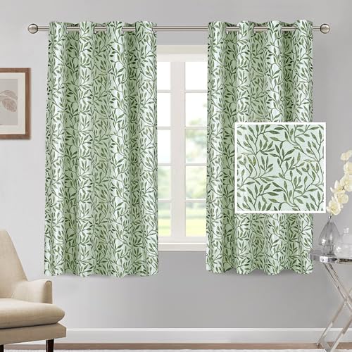 Image of Cortina Polyester 75% Blackout Curtains Set of 2 Floral Print | Grommet Eyelet Window Curtains for Living Room, Bedroom & Kids Room | Light Filtering Drapes for Privacy (Green, 5 FT)