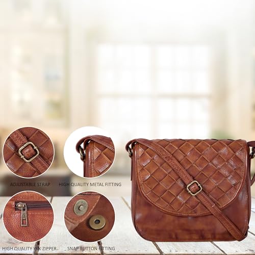 Image of Genuine Leather Shoulder Crossbody Purse For Women with Adjustable Strap, Mobile Pocket & Outside & Inside Zipper