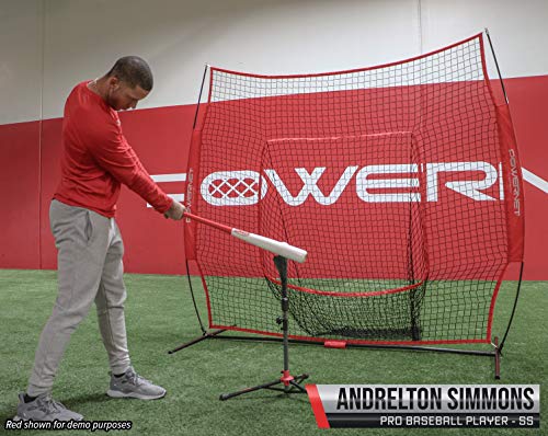 PowerNet Baseball Softball Practice Net 7x7 with Deluxe Tee (Yellow) | Practice Hitting, Pitching, Batting, Fielding | Portable, Backstop, Training Aid, Bow Frame | Training Equipment Bundle