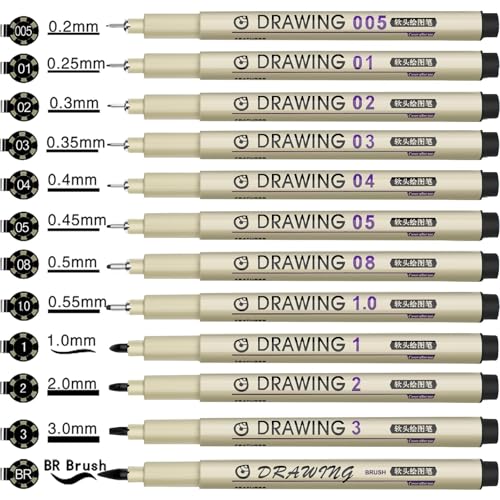 Image of Muchcute 12 Fineliner Black Pens Set Ink Pens Zentangle Manga Art