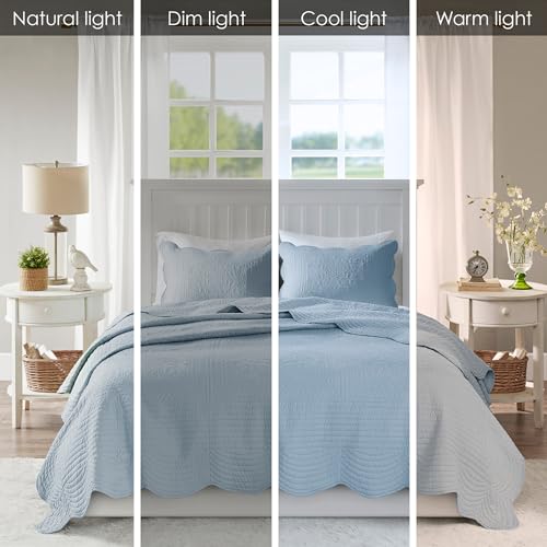 Madison Park MP13-8245 Quilt Set Damask Medallion Quilting With Scallop Edge, Cottage Coverlet thumb #1