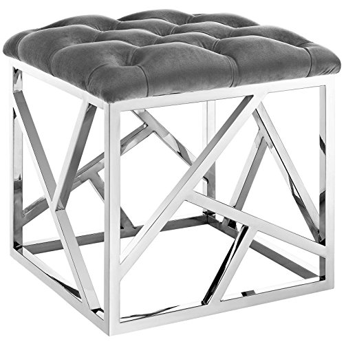 Modway Intersperse Tufted Modern Ottoman With Silver Stainless Steel Geometric Frame In Silver Gray #TOP5