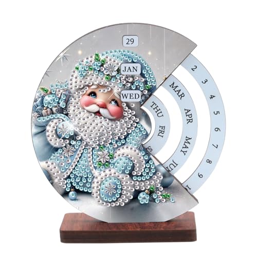 Image of AiYuanzsh DIY 3D Diamond Art Tabletop Perpetual Calendar, Santa Claus Gnome Design Wooden Desk Ornament, Sparkling Christmas Diamond Painting Desktop Decoration Gift