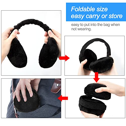 omitium Ohrenwärmer, Winter Ohrenwärmer Faltbare Verstellbarer Plüsch Earmuffs Bequemer weicher für den Winter Reiten Warme Ohrenschützer für Damen und Herren (Schwarz)