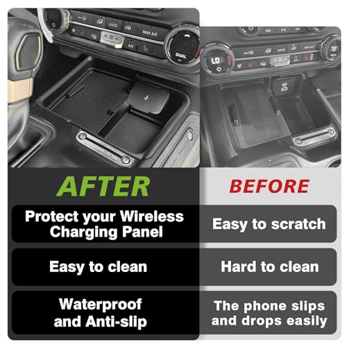 Image of Muslogy Center Console Inserts Compatible with 2025 2026 Ford Bronco Accessories, Center Console Wireless Charger Protective Mat Liner Anti-Slip Phone Charge Area Charging Protection
