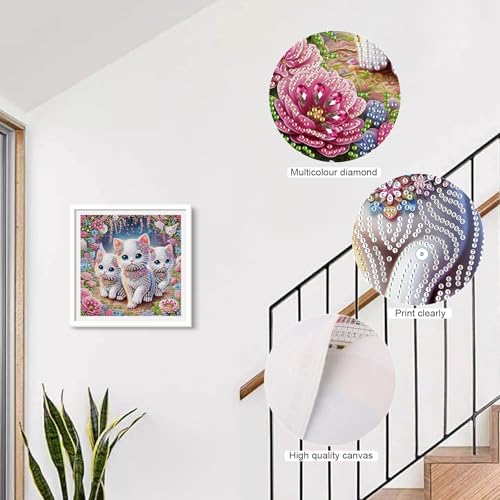 Image of AiYuanzsh DIY Diamond Art Painting Kits for Adults, 5D Special Shape Crystal Rhinestone Diamond Art Kits for Beginners, for Home Wall Decoration Gift 12x12 inch, Cute Cats