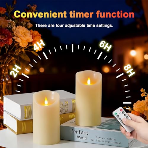 Image of Autbye Rechargeable Flameless Candle, Realistic 3D Flickering Warm Flame, LED Candle with Remote Control & Timer for Holiday, Wedding, Patio and Home Decoration(Set of 2)
