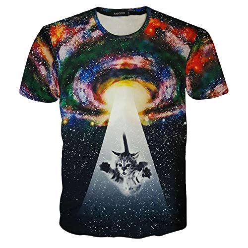 RXBC2011 Men's Short Sleeve Top 3D Printed Alien Cat Invasion T Shirt L Black