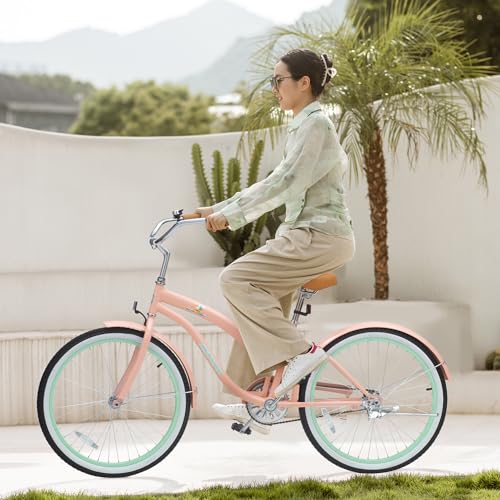 Image of ACEGER Girls Beach Cruiser Bike for Kids 5-13 Years Old, 16 inch 18 inch 20 inch 24 inch Single Speed Kids Bicycle Included Coaster Brake, Front and Rear Reflectors, 24 inch 7 Speeds with Dual Brakes