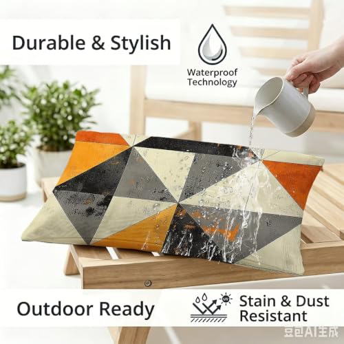 Housse de coussin extérieur déperlant double face lin imperméable 40x80 cm géométrique - 3