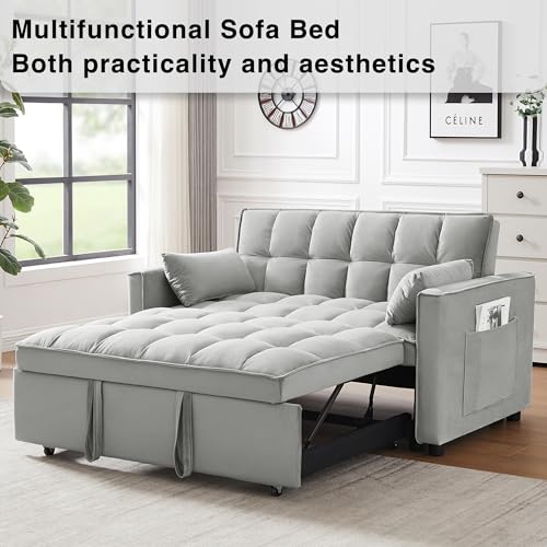 Wakefit RU4NFL1Y 3 In 1 Convertible Sleeper Sofa Bed, Futon Couches For Living Room With Side Pocket | Adjustable Backrest | Velvet Fabric | Pull Out Couch thumb #6