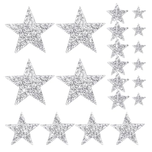 HIOQFR 20pcs Parches Ropa Termoadhesivos Estrellas Parches Bordados Pegatinas Ropa Termoadhesivos Parches de Reparación Pentagrama Parches de Estrellas Brillantes Parches de Hierro para Planchar