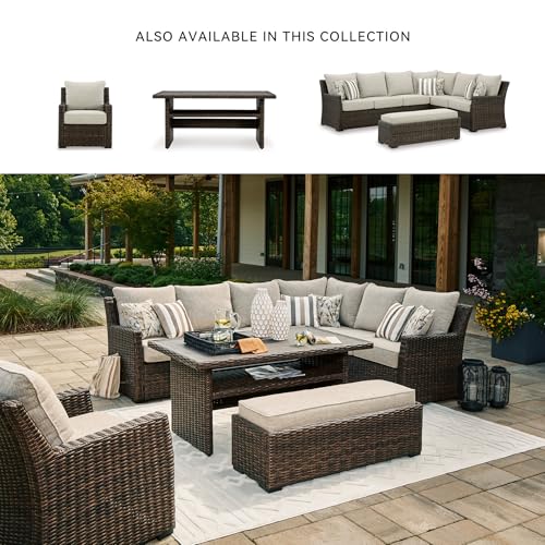 Image of Signature Design by Ashley Brook Ranch Casual Outdoor Multi-use Table with 1 Fixed Shelf, Dark Brown & Gray